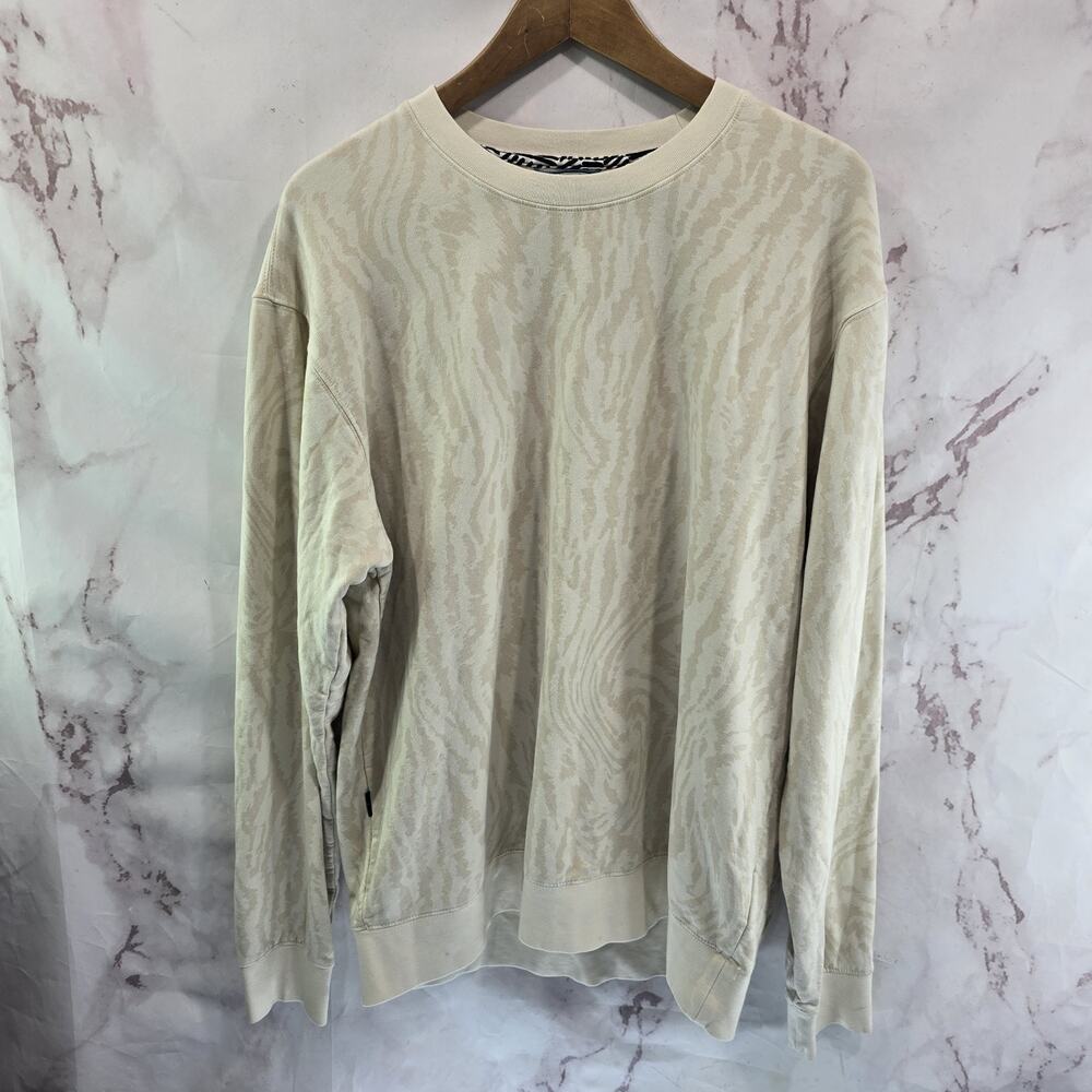 Stance Sweatshirt Mens Large Cream Crewneck Pullover Animal Stripe Butterblend